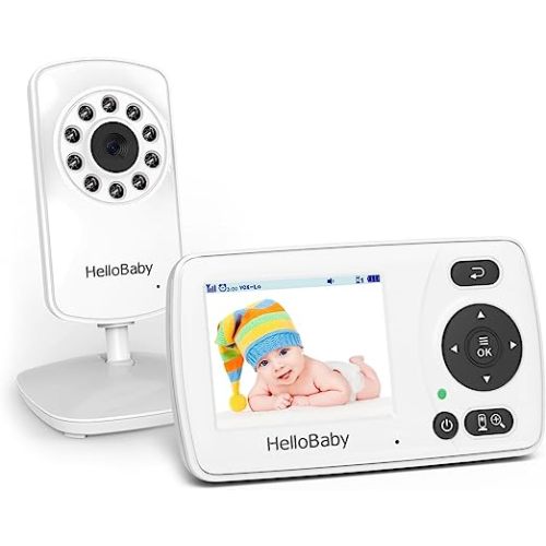 HelloBaby HB30 Video Baby Monitor with Digital Camera and Audio, No WiFi No App Safety Baby Monitor, 8 Languages, Auto Night Vision, 1000ft Transmission Range, 2.4 inch Portable Screen
