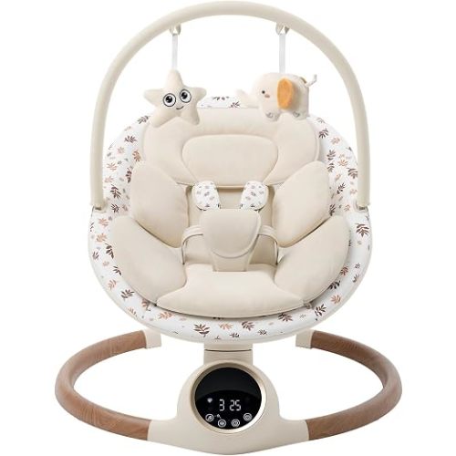 Baby Swing for Infants with 5 Point Harness, 5 Speeds Infant Swing with Soft Cushion, 10 Songs and Bluetooth Music for Newborn, Remote Control & Touch Panel Use, Multi