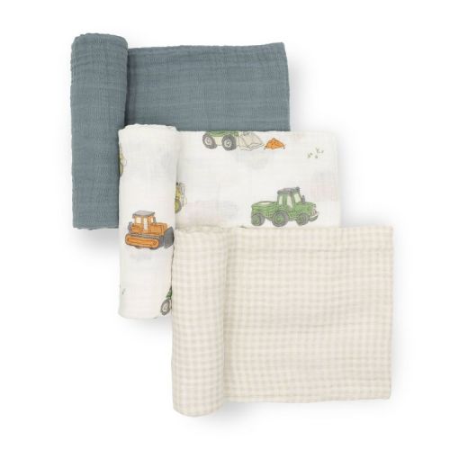 Little Unicorn Cotton Muslin Swaddle Blankets - Work Trucks - 3pk