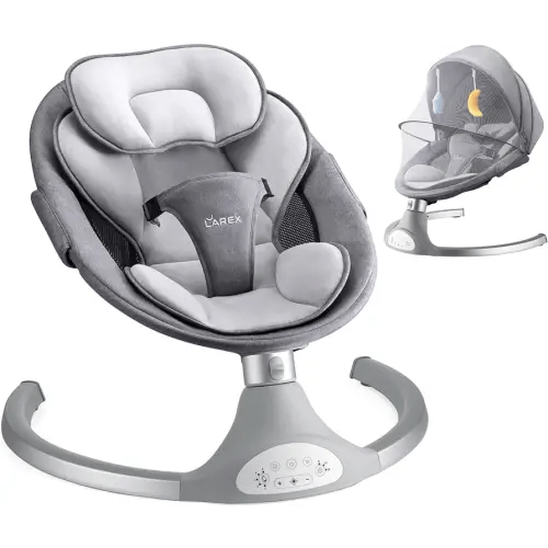 LAREX Baby Swing for Infants | Electric Bouncer for Babies,Portable Swing for Baby Boy Girl,Remote Control Indoor Baby Rocker with 5 Sway Speeds,1 Seat Positions,10 Music and Bluetooth (Gray)