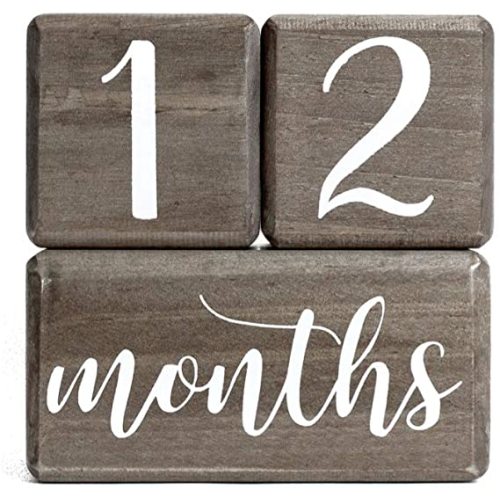LovelySprouts Premium Solid Wood Baby Milestone Age Blocks + Gift Box | Gray Stained Natural Pine | Weeks Months Years Grade Newborn Photo Props | Perfect Pregnancy Gift and Keepsake, Month Photos