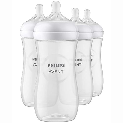 Philips AVENT Natural Baby Bottle with Natural Response Nipple, Clear, 11oz, 4pk, SCY906/04 - 4 Pack