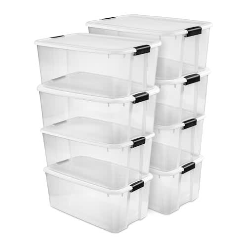 Sterilite 8-Pack Ultra Latching Box, Large Storage Bins w/Lids, Clear Plastic, 116 Quart