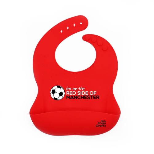 Man United Baby Gift - 'I'm on the Red side of Manchester' Manchester United Silicone Baby Bib - 100% Silicone