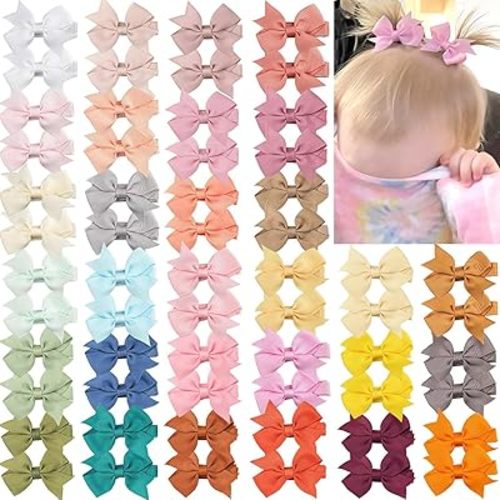 CÉLLOT Hair Clips for Baby Girls - 60 Tiny 2" Fully Covered Bows Barrettes for Infants and Toddlers
