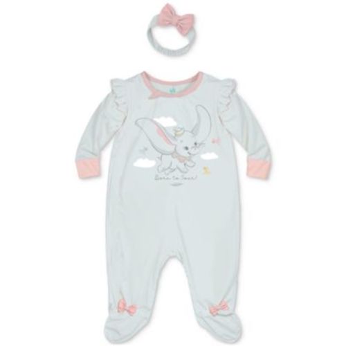 Baby Girls Dumbo Footed Coverall & Headband, 2 Piece Set