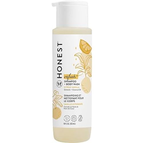 The Honest Company 2-in-1 Cleansing Shampoo + Body Wash | Gentle for Baby | Naturally Derived, Tear-free, Hypoallergenic | Citrus Vanilla Refresh, 18 fl oz