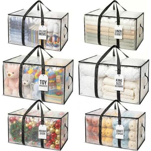 ClearSpace Oversized Moving Bags or Storage Bag – Large Moving Boxes with Backpack Straps, Zippers & Handles – Heavy-Duty Packing Bags for Moving, College Dorm, Christmas Decorations, 6 Pack