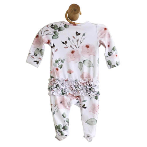 Millie's Dusty Rose Floral Ruffle Zipper Footie