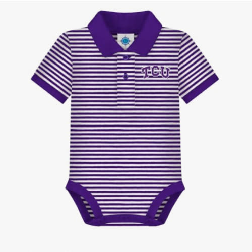 Creative Knitwear College Baby Striped Polo Bodysuit - Team Logo, Multiple Colors, for Boys & Girls (0-3 Months)