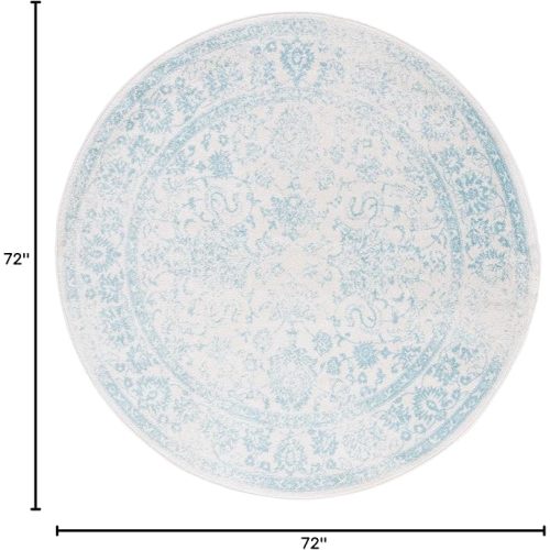 6' Round Ivory and Blue Rug