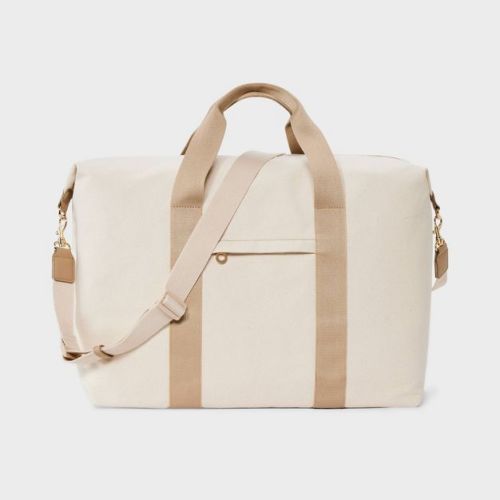 Foundational Weekender Bag - Universal Thread™ Taupe: Cotton Shell, Zip Closure, Detachable Strap