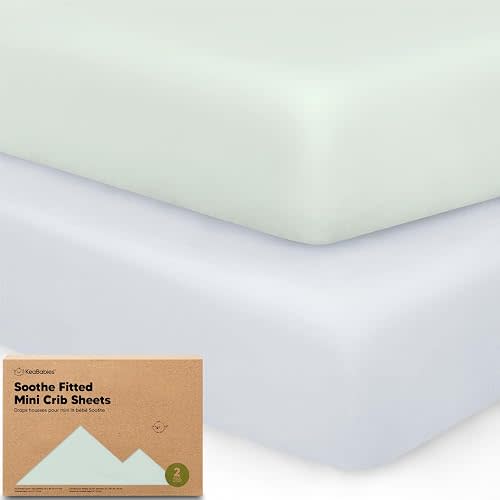 2-Pack Mini Crib Sheets Fitted - 38x26 Pack N Play Sheets for Pack and Play Mattress, Organic Cotton, Soft & Breathable Playard Bedding, Neutral Mini Toddler Bed Cover for Boys, Girls (Cove)
