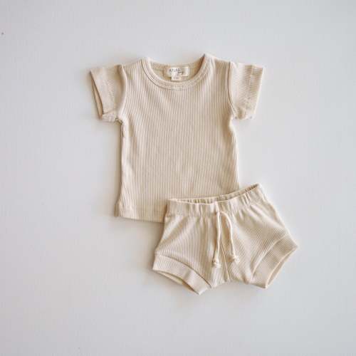 Atlas Grey Ribbed Short Set
