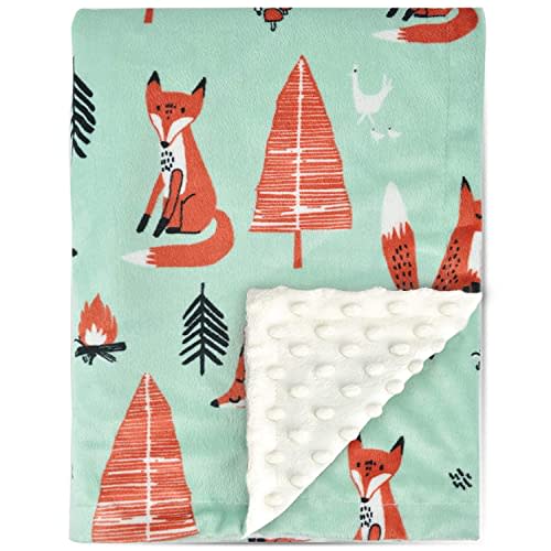 BORITAR Fox Baby Blanket Soft Minky with Double Layer Dotted Backing Ultra Soft and Cute Kids Blanket for Toddler Bed, 30 x 40 Inch Green