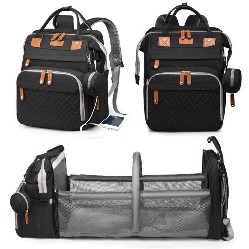 Baby Diaper Bag With Changing Station, Waterproof, Backpack , Usb Charging - Black