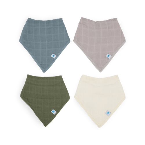 Cotton Muslin + Fleece Bandana Bib 4 Pack - Sea