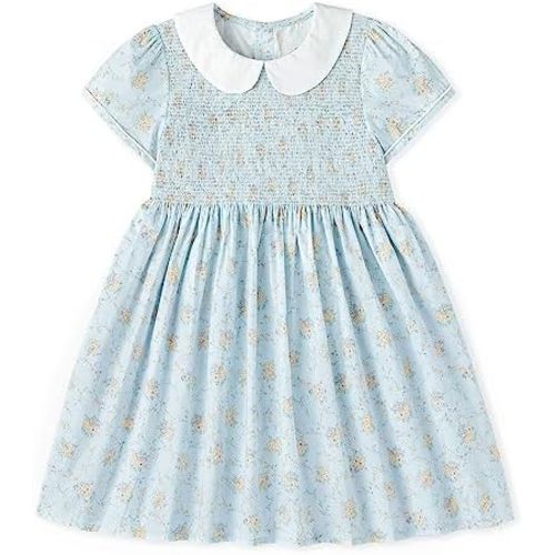 Simplee kids Baby Girls Casual Dress Toddler Smocking Dress Floral Print Sundress for Spring Summer 1-6 Years