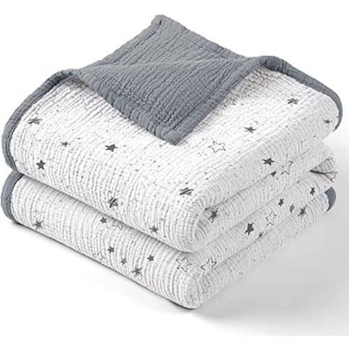 Lulu moon Muslin Baby Blanket - Cotton Toddler Blankets for Cribs - Quilt Nursery Blanket for Baby Boys and Girls 47"x47"(Starry Sky Gray)