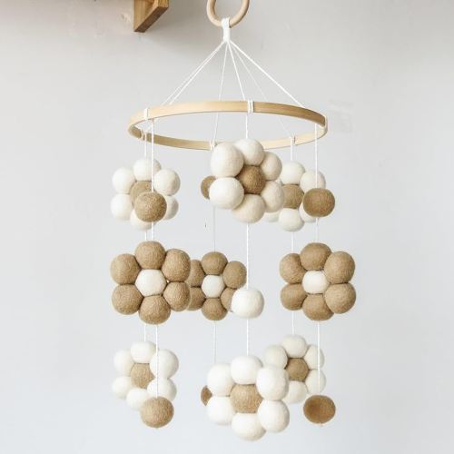Neutral Daisy Mobile for Crib Boho Baby Crib Mobile for Girls Boys Coffee Felt Flower Baby Mobile for Crib