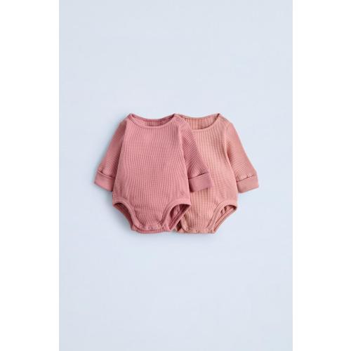TWO-PACK OF WAFFLE WEAVE BODYSUITS - Mid-pink | ZARA United States