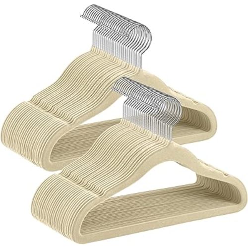SONGMICS Baby Hangers 50 Pack, Kids Hangers for Closet, Silver 360° Swivel Hooks, Space-Saving Clothes Hangers, Velvet Hangers for Nursery, Non-Slip, Sand Beige UCRF027K05