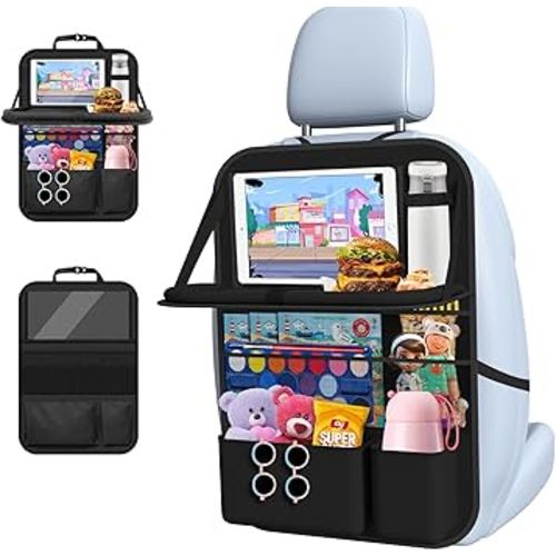 Car Backseat Organizer with table Tray, 9 Storage Pockets Backseat Car Organizer with Tablet Holder, Back seat Organizer for Kids Road Trip Essentials Travel (1Pack)