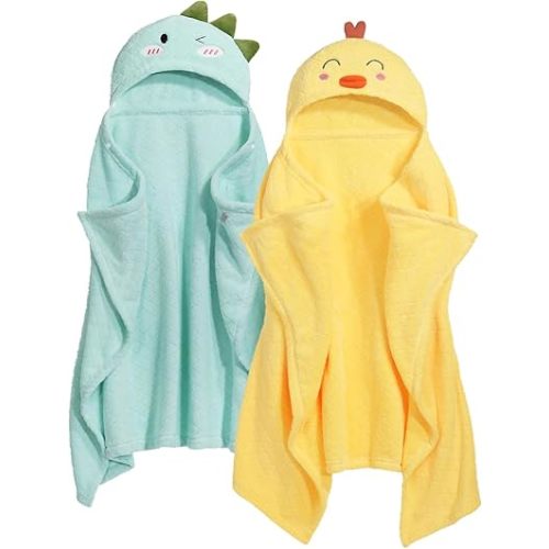Toddler Towels with Hood for 0-5 Years, 2-Pack Toddler Bath Towel 50"x32" Large Size Baby Bath Towel for Girl Boy, Soft Absorbent Kids Towels with Animal Hooded, Baby Bath & Hooded