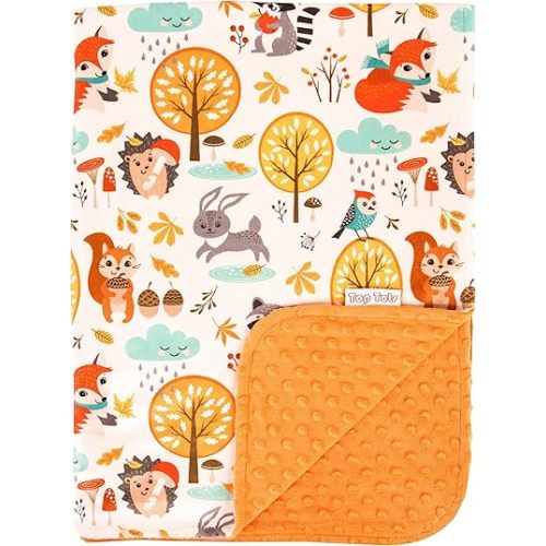 Top Tots Deluxe Minky Baby Blanket - Woodland Critters, 40 x 29 Inch Orange