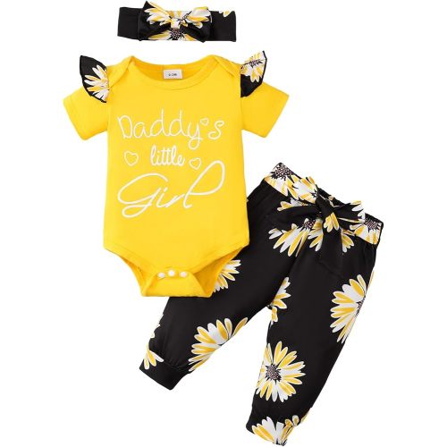AMAWMW Baby Girl Clothes Set Daddys Little Girl Ruffle Romper Top Camouflage Pants Newborn Infant Baby Girl Outfit