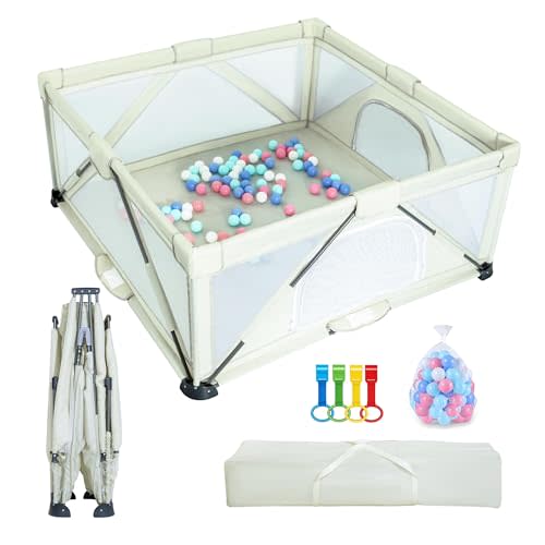 Baby Playpen Foldable 59X71 inch, Large Play Yard,Playpen for Babies and Toddlers, Play Pens for Babies and Toddlers with Gate, Indoor & Outdoor Portable Play Pen