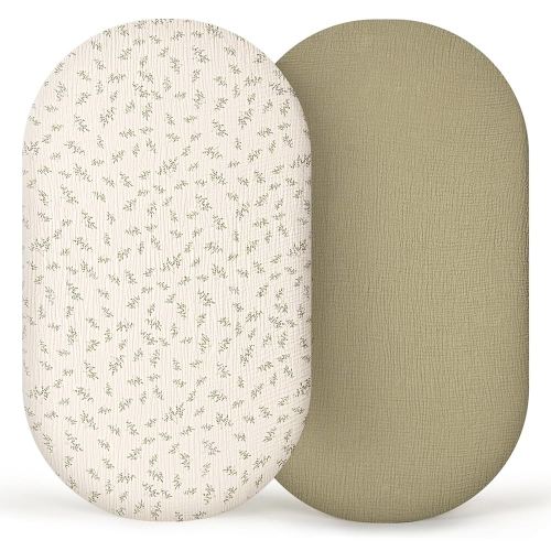 lulumoon Muslin Bassinet Sheets Baby: Cotton Bassinet Sheets Fitted for Boys and Girls - Bassinet Mattress Sheets for Oval Rectangle or Hourglass