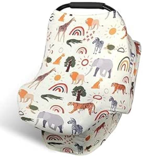 Rquite Car Seat Covers for Babies, Infant Car Seat Canopy Baby Carrier Cover, Nursing Cover for Breastfeeding, Stretchy Carseat Cover Boys and Girls, Breathable Stroller Cover- Elephant Giraffe : Baby