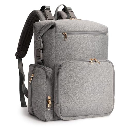 CEI-CEI Neoprene Diaper Bag Backpack with Insulated Pockets, Large Newborn Baby Maternity Bags Travel Tote with Changing Pad (Grey)