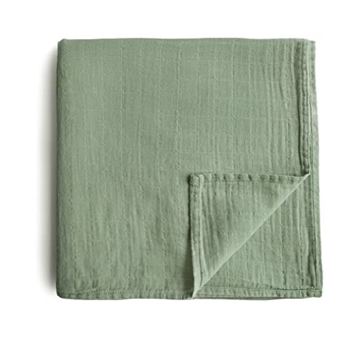 mushie Muslin Baby Swaddle Blanket | 100% Organic Cotton (Sage)