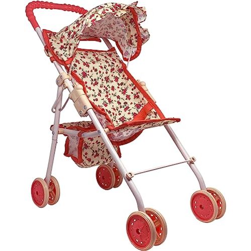 My First Baby Doll Stroller for Toddlers 3 Year Old Girls, Little Kids | Toy Stroller with Bottom Storage Basket, Foldable Frame, Canopy, Seatbelt