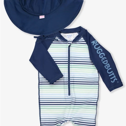 Coastal Long Sleeve One Piece & Navy Sun Hat Set