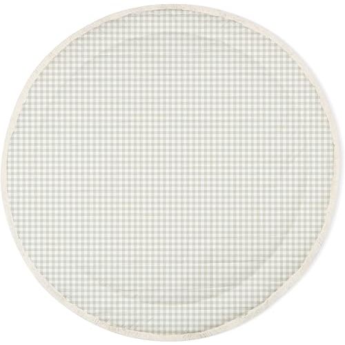 MakeMake Organics Organic Play Mat GOTS Certified Organic Cotton Nursery Floor Rug Washable Reversible Non Toxic Activity Mat Tummy Time Crawling Pad Thick Quilted (Round 48", Weaves)