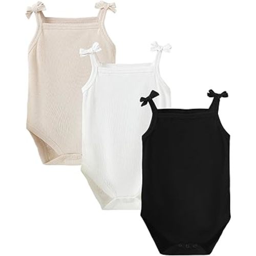 OPAWO Onsies for Baby Girls' Bodysuits 3 Pack Neutral Baby Clothes Spaghetti Strap & Long Sleeve Fall Baby Undershirt 0-2T