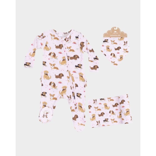 Girl's Best Friend Dogs Printed Footie Set, Size Newborn-9M