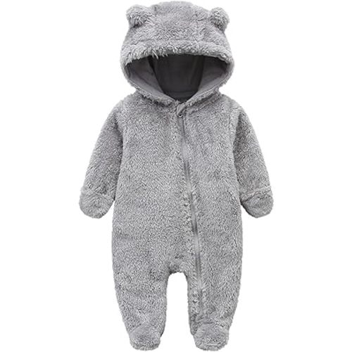 CAHL&FAUO Newborn Snowsuit Baby Cartoon Bear Onesie Warm Fleece Hooded Romper Jumpsuit