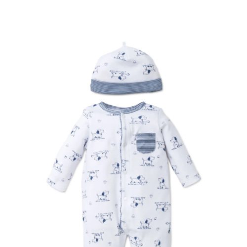 Puppy Toile Footed One-Piece And Hat