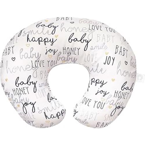 Boppy Nursing Pillow Original Support, Black White Gold Baby Love, Ergonomic Nursing Essentials for Bottle and Breastfeeding, Firm Fiber Fill, with Removable Nursing Pillow Cover, Machine Washable