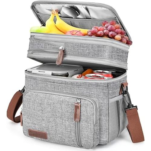 Lunch Box & Lunch Bag for Women Men, Large Insulated Adult Lunch Box Leakproof Lunchbox Cooler Bag for Work Picnic Beach,16L, Gray