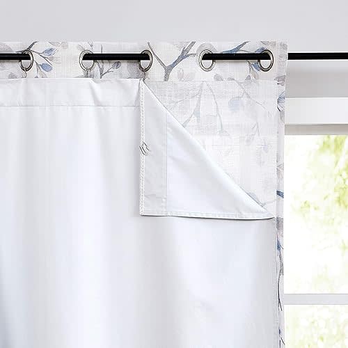 Full Blackout Window Curtain Liner Panels Rod Pocket Bedroom Drape with 10 Hooks Microfiber Thermal Coating Energy Efficient Window Treatment Sets 2 Panels (W48 x L60 x2 inches, White)