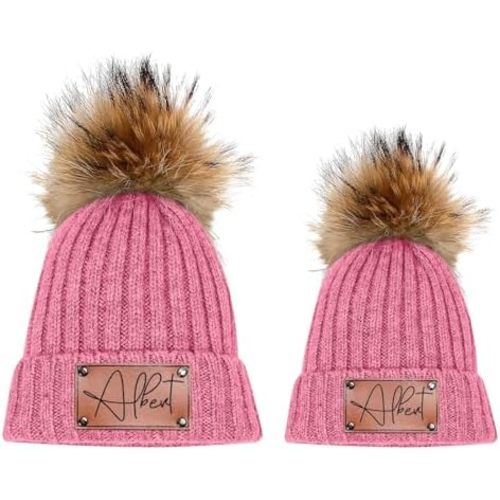 Custom Baby Beanies Winter Hats for Boys Girls - Personalized Pompom Toddler Beanies with Name for Kids Adults