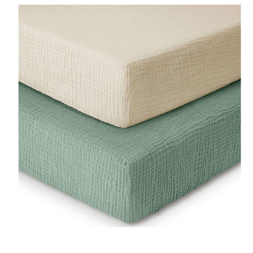 Yoofoss Muslin Crib Sheets for Boys Girls 100% Cotton Fitted Baby Crib Sheet 2 Pack Soft and Breathable for Standard Crib Mattress & Toddler Mattress 52"x28" Apricot&Green
