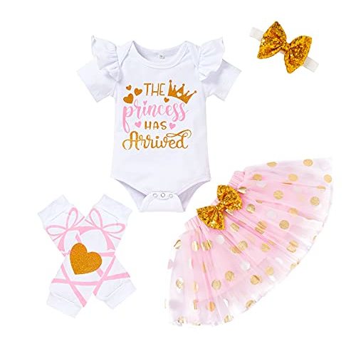 Newborn Baby Girl Outfits Infant Letter Print Romper+Tutu Skirt+Headband+Legging Warmer Coming Home Clothes Set