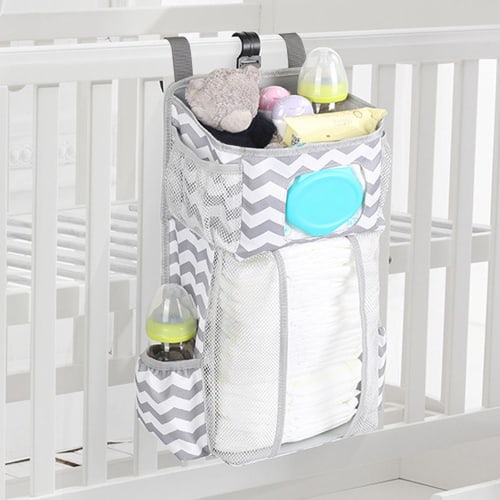 Fyeme Hanging Diaper Caddy Organizer Storage Bag for Crib, Diaper Organizer Caddy with Multiple Pockets - Baby Organizer for Nursery Accessories - Changing Table Organizer and Diaper Storage