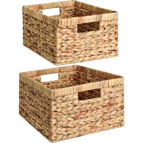 StorageWorks Wicker Storage Basket, Water Hyacinth Basket for Organizing, Decorative Water Hyacinth Storage Baskets, Set of 2, Large and Small